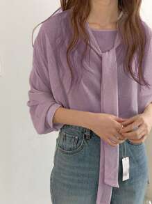 DAZY Women's Tie Neck Polka Dot Loose Blouse