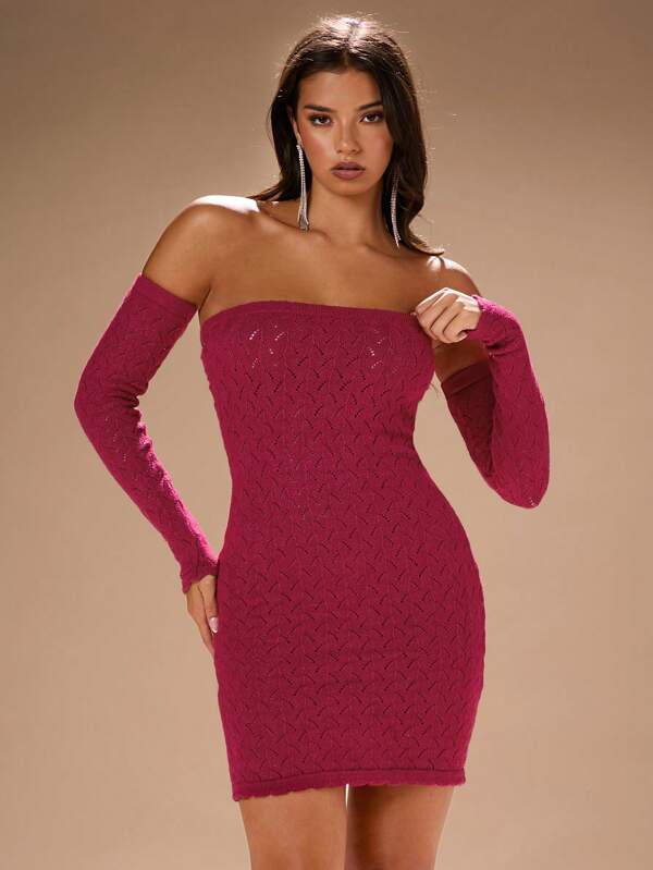 Glamine Rochie mini pulover cu umăr dezactivat pentru damă, vară