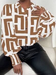 SHEIN Clasi Plus Size Button Down Long Sleeve All-Over Print Casual Elegant Soft Blouse Women Shirt - Multicolor - View 4