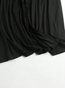 EARO Plus Size Women Casual Solid Color Dual Pocket Long Lightweight Open Front Jacket, Comfortable Daily Versatile Windbreaker Coat, Spring/Autumn - Black - View 3