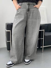 Dazy Plus Quần Jeans Boyfriend Rộng Rãi Vừa Vặn, Cỡ Lớn, Quần Jeans Rộng Thùng Thình - Màu Xám nhạt - Xem 5