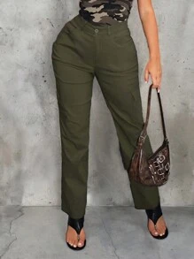 SHEIN SXY Women's Plain Street Style Utility Pants For Summer