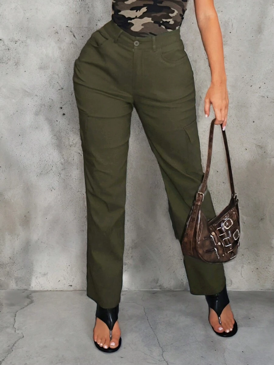 SHEIN SXY Women's Plain Street Style Utility Pants For Summer