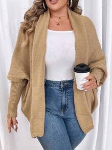 Calvaya Chaqueta de punto de manga larga minimalista de unicolor para mujer de talla grande