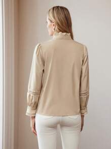 MOTF PREMIUM LACE INSERT FRILL MOCK NECK SHIRT