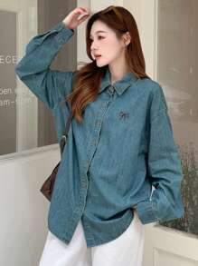 DAZY Women's Single-Breasted Casual Daily Long Sleeve Denim Shirt,Jeans Jacket,Fall Women Clothes