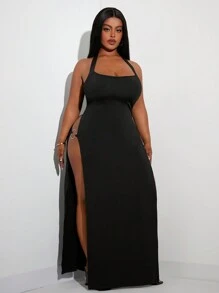 SHEIN SXY Plus Size Wizytowa sukienka z wysokim rozcięciem i odkrytymi plecami na przyjęcie z okazji ukończenia szkoły