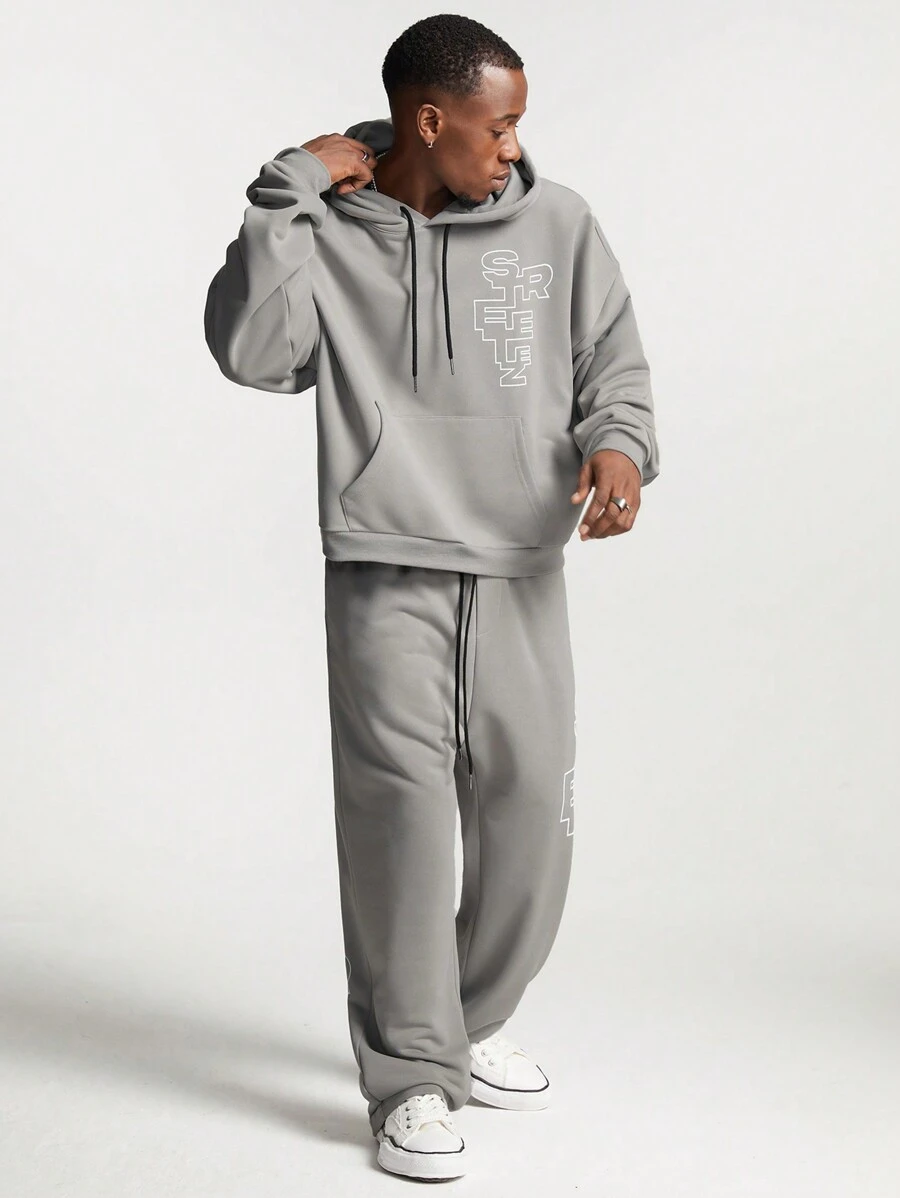 Manfinity VCAY Men's Print Loose Fit Crew Neck Long Sleeve Knitted Sweatshirt, For Fall Winter - Grey - View 1