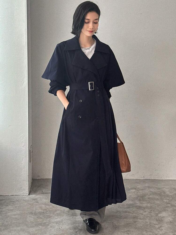 Women's Solid Color Double-Breasted Long Casual Jacket, Spring Autumn Women Coats