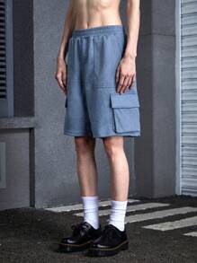 Manfinity VCAY Men's Unisex Y2K Wasteland Style Dune Style Doomsday Style Decadent Washed Blue Velvet Leather Woven Suede Loose Young Casual Street Style Mid-Waist Shorts Straight Shorts Suitable For Summer And Daily Use