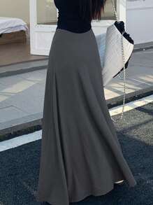 DAZY Women Gray Extra Long Relaxed A-Line Skirt Fall Skirts - Grey - View 2