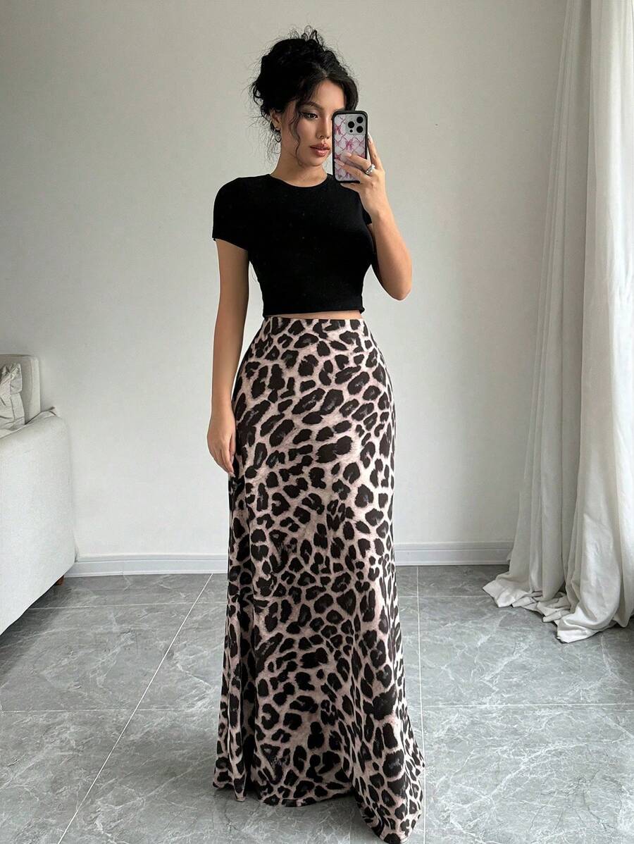 Selianne Women's Leopard Print Simple Daily Wear Skirt Maxi Women Outfit Fall Cloth For Women - Brown - View 1
