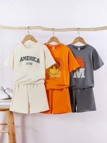 Girls' Printed Short Sleeve T-Shirt And Shorts Set, Summer, Multiple Pieces - Multicolor - View 1