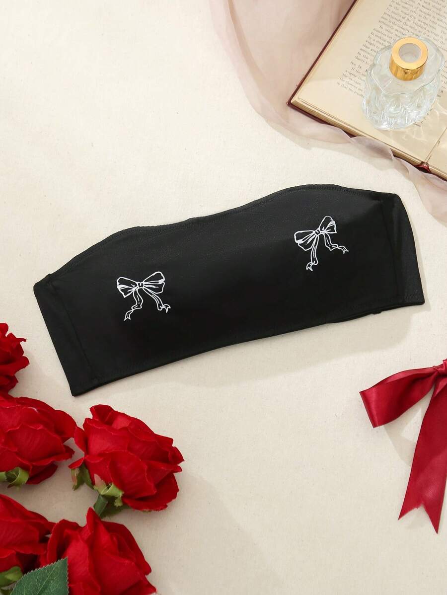 SHEIN Women Butterfly Print Bustier Bra - Black - View 1