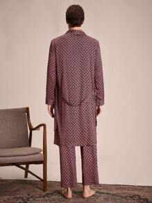 EverLounge Men Allover Print Belted Lounge Robe - Multicolor - View 3