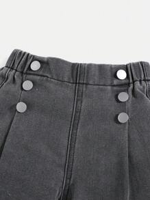 YOUNG GIRL Casual All-Match Daily Versatile Button Front Detail Elastic Waist Raw Hem Wide Leg Jeans - Light Grey - View 5