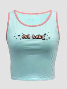 INAWLY 字母圖形對比綁定背心 - 藍色 - 查看 4