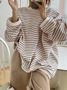 DAZY Sudadera holgada de rayas para mujer, blusas de manga larga, ropa de otoño