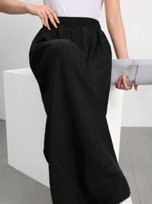 Mulvari Pantalones anchos de mujer de pierna ancha, pantalones palazzo casuales y cómodos de pierna ancha para el trabajo/escuela/uso diario casual - Negro - Ver 2