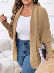 Calvaya Chaqueta de punto de manga larga minimalista de unicolor para mujer de talla grande