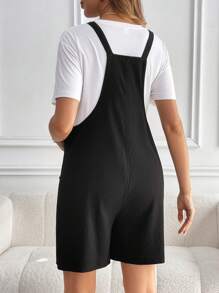 SHEIN Maternity Casual Solid Color Pocket Romper, Summer