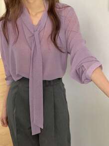 DAZY Women's Tie Neck Polka Dot Loose Blouse