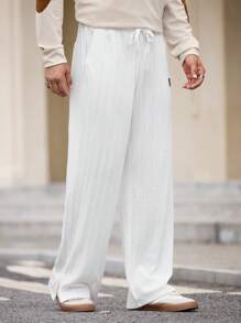 Mainfolk Men's Knitted Slim Fit Casual Long Waist Relaxed Straight Sweatpants, Suitable For Autumn - White - View 4