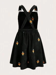 Flirla 大码刺绣吊带休闲无袖连衣裙 - 黑色 - 查看 5