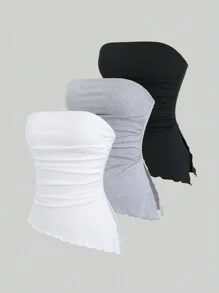 Sweetra Parte superior tipo bandeau de unicolor y estilo Y2K para mujeres - Gris Claro - Ver 5