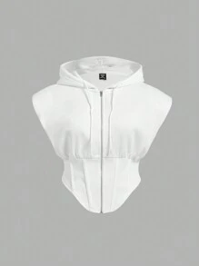 SHEIN MOD Große Größen Weiß Kapuzen Weitgurt Taille formende Reißverschluss Fischgräten Sweatshirt - Weiss - Übersicht 1