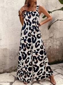 SHEIN LUNE Bộ áo liền quần không tay họa tiết da báo dành cho nữ, trang phục thường ngày - Nhiều màu - Xem 4