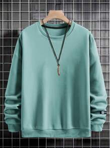 RueChic Men's Patch Pullover Sweatshirt With Letter And Pattern Print - Green - View 2