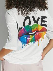 SHEIN Unity 女士白色字母唇印休闲 T 恤，夏季 - 彩色 - 查看 6