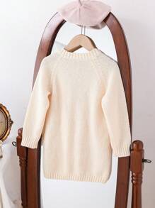 Young Girls' Spring/Autumn Casual Solid Color Twisted Sweater Dress With Round Neck - Beige - View 2