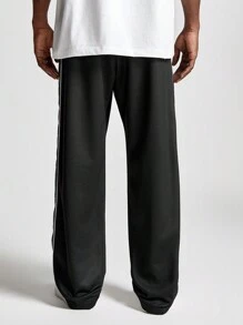 Manfinity NXTstreet Pantalones de chándal rectos y holgados con estampado digital de punto para hombre - Negro - Ver 4