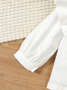 SHEIN Infant Girls Elegant Casual Versatile Comfortable White Ruffled Long Sleeve Blouse, Fall Winter - White - View 4