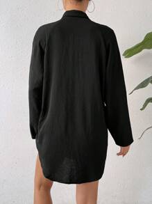 SHEIN Unity 女士時尚純色中袖鈕扣襯衫