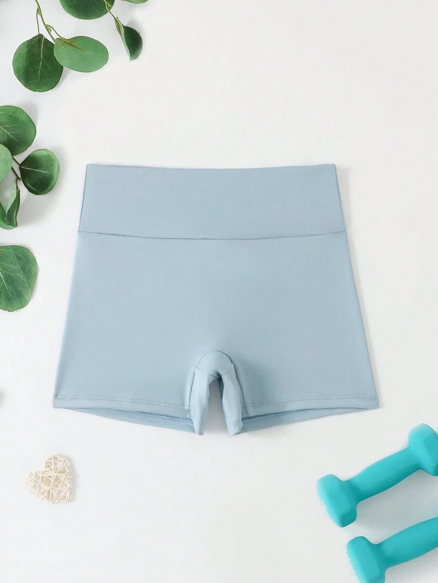 SHEIN Krótkie spodenki dla nastolatek, obcisłe, elastyczne spodnie do uprawiania sportu, biegania, ćwiczeń, jogi - Niebieski - Zobacz 1