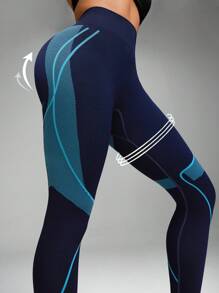 Innovista 動感藍線高彈無縫運動打底褲，收腹提臀，夏季套裝搭配，日常休閒和運動，瑜伽健身 - 藏蓝色 - 查看 1