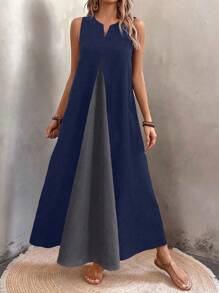 SHEIN LUNE 女士 V 领拼接拼色无袖夏季连衣裙 - 彩色 - 查看 6