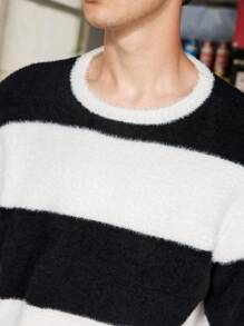 Manfinity Roghcode Áo len chui đầu nam kẻ sọc đen trắng kiểu dáng thường ngày - Nhiều màu - Xem 6