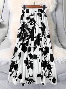 女士花卉印花 A 字裙，休闲日常穿着