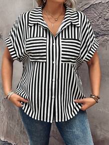 Blusa informal a rayas para mujer de talla grande - Multicolor - Ver 5