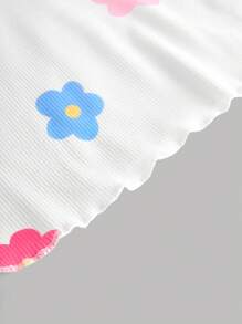 SHEIN Girlism Tween 女童休闲简约圆领花卉印花盖袖 T 恤