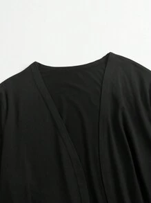 EARO Plus Size Women Casual Solid Color Dual Pocket Long Lightweight Open Front Jacket, Comfortable Daily Versatile Windbreaker Coat, Spring/Autumn - Black - View 4