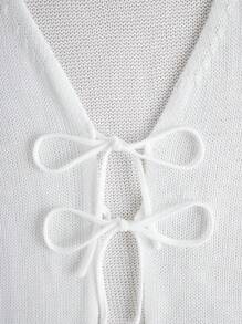 SHEIN Unity Women's Summer Solid Color Front Tie Crew Neck Sleeveless Loose Cardigan Sweater - White - View 6