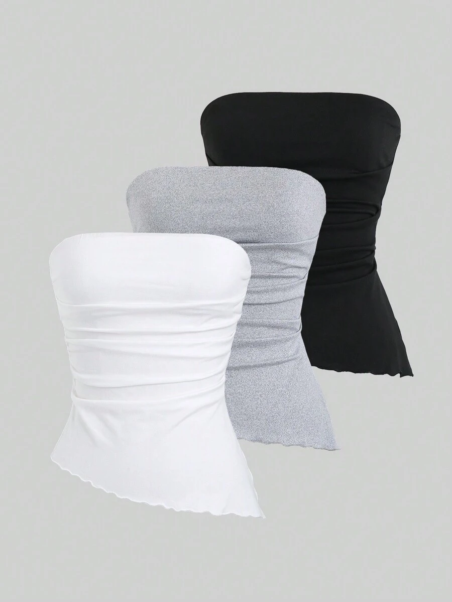 Sweetra Parte superior tipo bandeau de unicolor y estilo Y2K para mujeres - Gris Claro - Ver 1