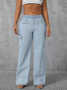 SHEIN SXY Women's Casual Daily Wear Pocket Design Denim Jeans