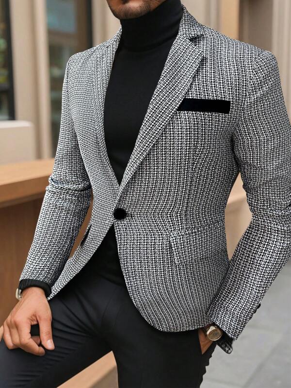 Manfinity Mode Men's Contrast Color Lapel Button Up Long Sleeve Blazer
