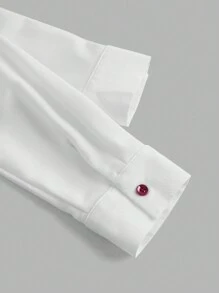 SHEIN EZwear 酒红色编织二合一修身女式衬衫，长袖上衣 - 酒紅色 - 查看 3